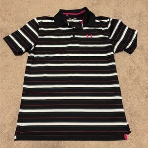 Under Armour Black and Pink Striped Polo